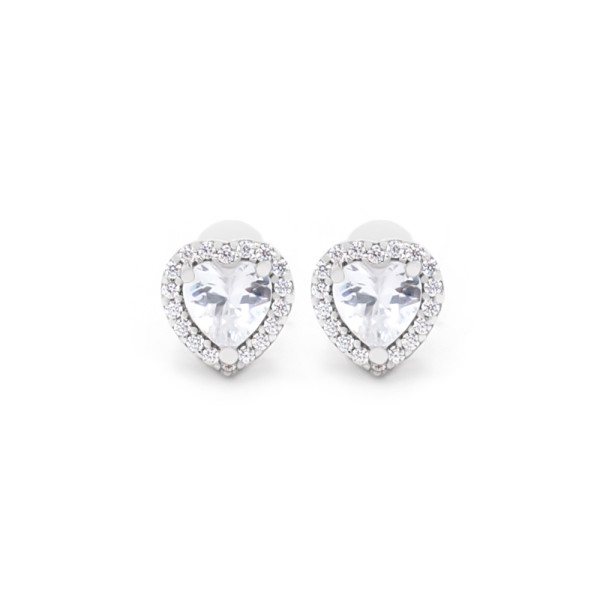 Серьги-пусеты (гвоздики) серебряные с фианитами Сердечка 3742.1