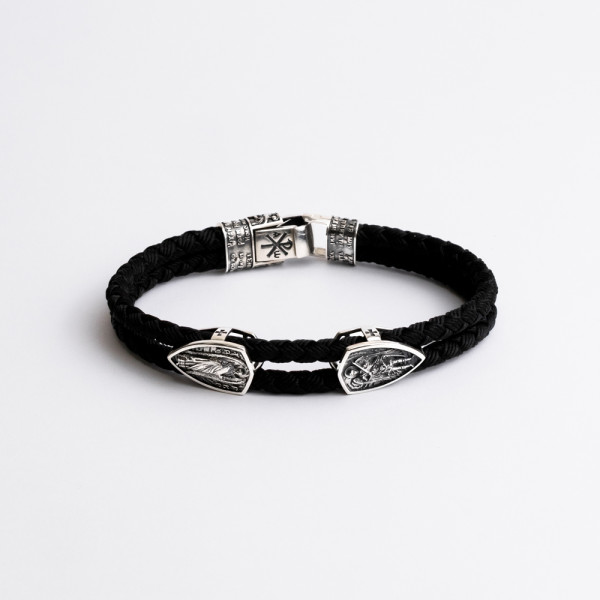 Браслет срібний з текстилем Архангели Гавриїл та Михаїл 1172