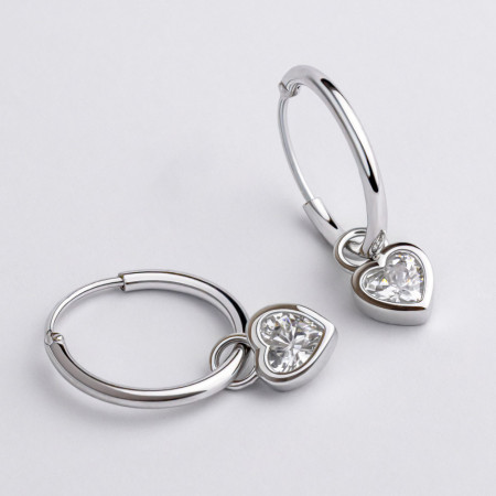 Серьги-конго серебряные с фианитами Сердечка 3795.1