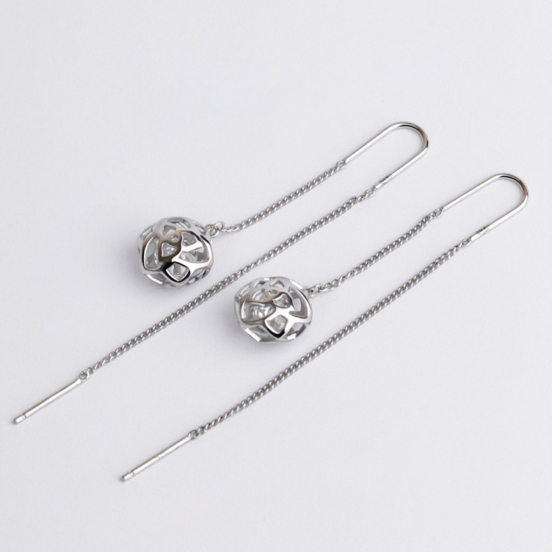 Серьги-протяжки серебряные с фианитами Шарики 3970.1