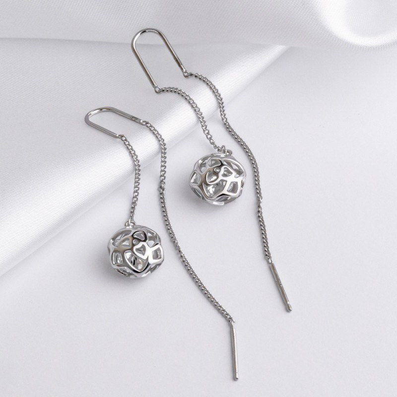 Серьги-протяжки серебряные с фианитами Шарики 3970.1