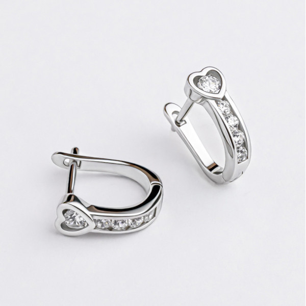 Серьги серебряные с фианитами Сердечка 3991.1