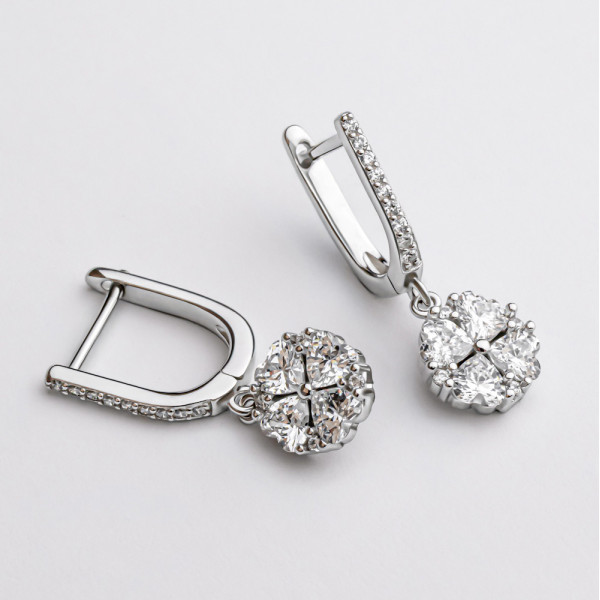Серьги серебряные с фианитами Клевера 3992.1