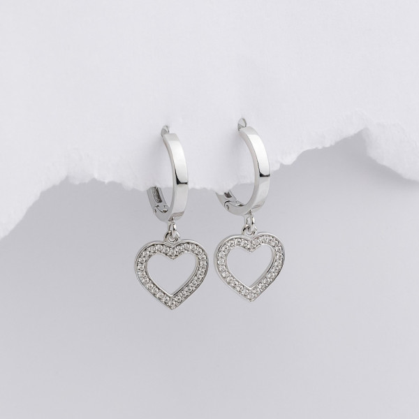 Серьги-конго серебряные с фианитами Сердечка 3388.1