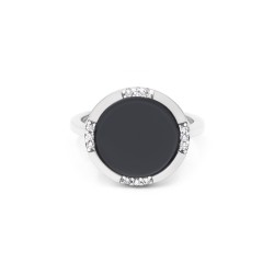 Каблучка срібна з обсидіаном та фіанітами 6459.1