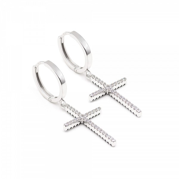 Сережки-конго срібні Хрестики з фіанітами 3497.21