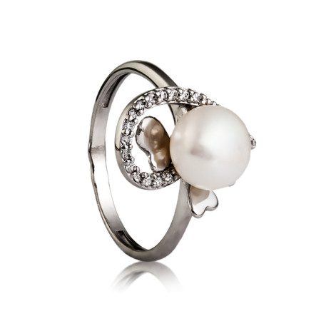 Кольцо серебряное с жемчугом и фианитами 2509.1