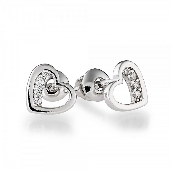 Сережки-пусети (гвоздики) срібні з фіанітами Сердечка 2_3353.1
