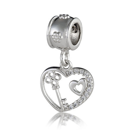 Подвеска-шарм серебряная с фианитами Сердечко с ключиком 4272.1
