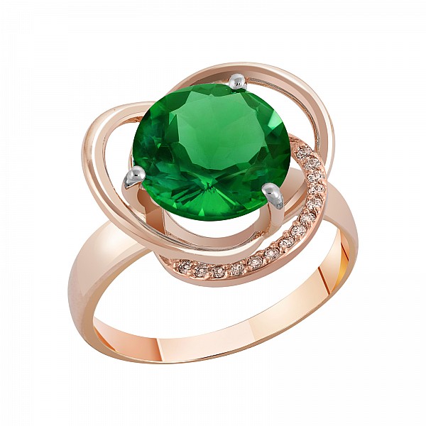 Кольцо золотое с зеленым кварцем и фианитами 1_1190433101КвЗ