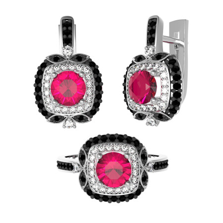 Сережки срібні з рубіном та фіанітами 2090/1р-RUBY