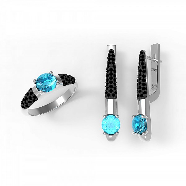 Сережки срібні з кварцом Swiss Blue та фіанітами 2966/9р-QSWB
