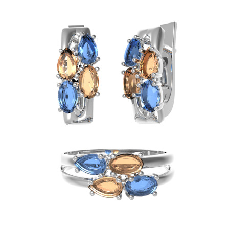 Серьги серебряные с танзанитом, цитрином и фианитами 2290/1р-QTANCIT