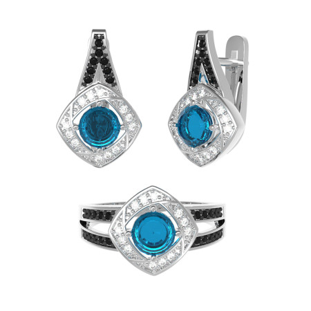 Сережки срібні з кварцом London Blue та фіанітами 2086/1р-QLB