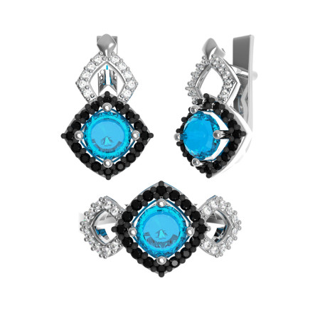 Серьги серебряные с кварцем London Blue и фианитами 2104/1р-QLB