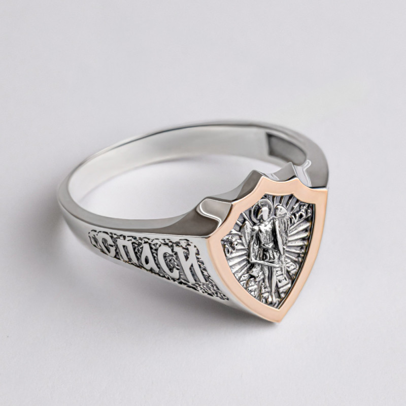 Перстень серебряный с золотыми вставками Архангел Михаил 446ч
