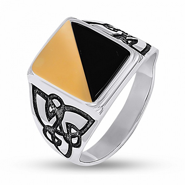 Перстень серебряный с золотыми вставками и ониксом 478/1