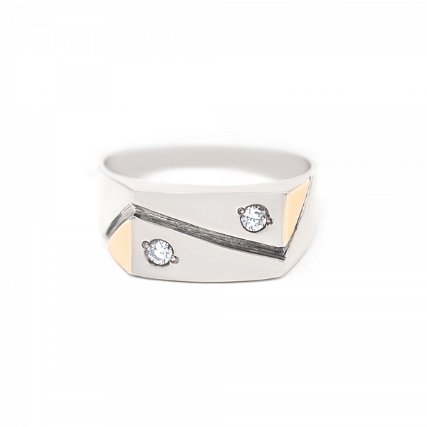 Перстень серебряный с золотыми вставками и фианитами 741