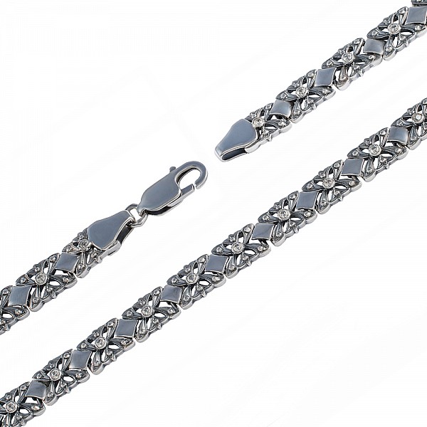Срібний браслет з орнаментом і фіанітами 2Б013ч