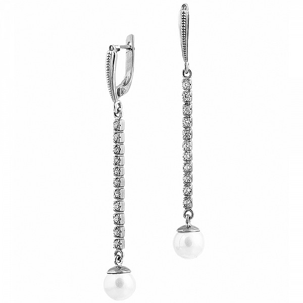Сережки срібні довгі з перлами 2С021
