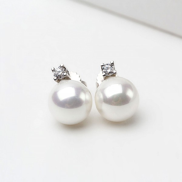 Сережки-пусети (гвоздики) з перлами та фіанітами 2С392
