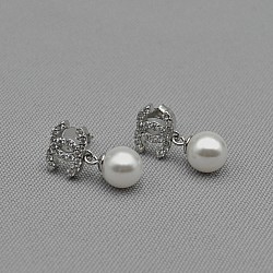 Сережки-пусети (гвоздики) срібні з перлами та фіанітами 2ГШ22/3