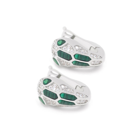 Сережки срібні з малахітом та фіанітами Змія 2СБГз25/1м