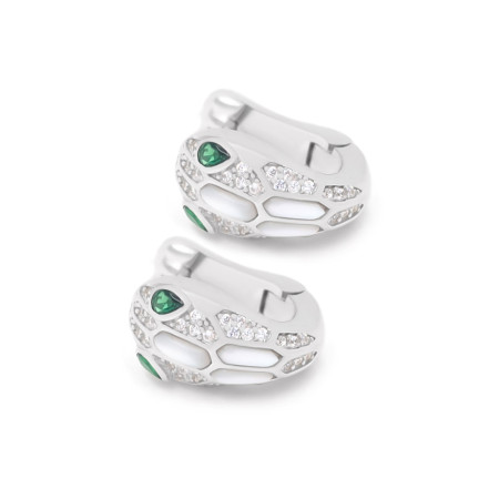 Сережки срібні з перламутром та фіанітами Змія 2СБГз25/1п