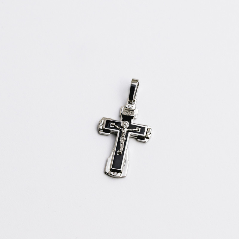 Хрестик срібний з емаллю та фіанітами 2-1168р