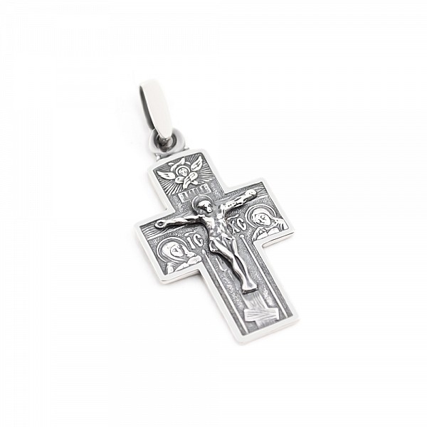 Крестик серебряный двусторонний – Распятие Христово, Матерь Божья Неупиваемая Чаша 3003-ч