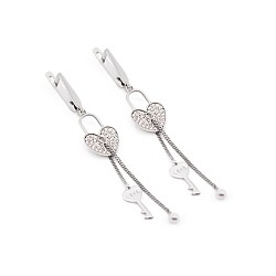 Сережки срібні з фіанітами Серце з ключиком 5056-р