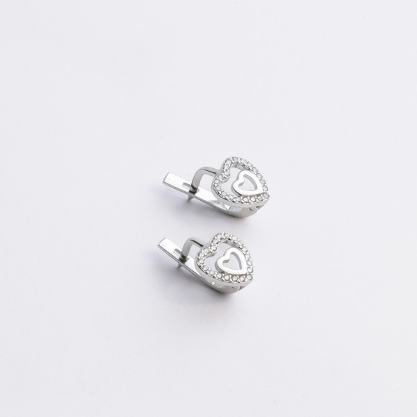 Серьги серебряные с фианитами Сердечка 5212-р