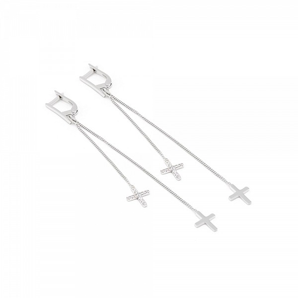 Сережки срібні з фіанітами Хрестики 5803-р