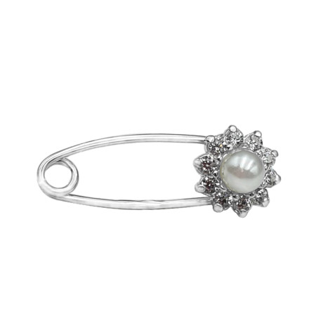 Шпилька срібна з перлами та фіанітами 2_7010-9
