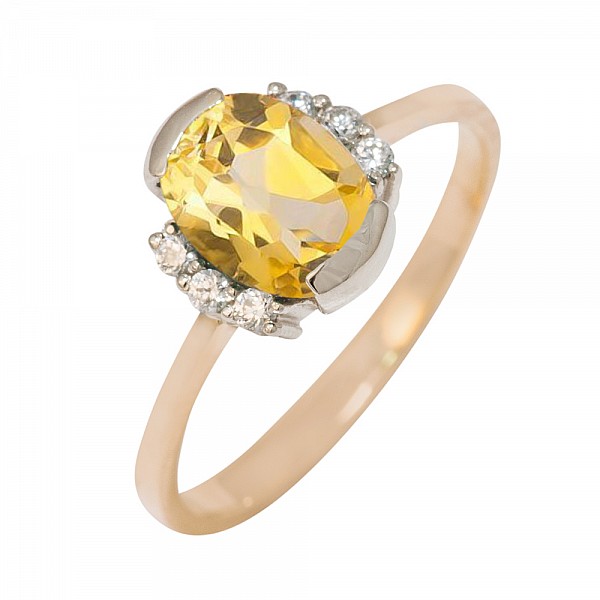 Кольцо золотое с цитрином и фианитами 102-0020Цтр