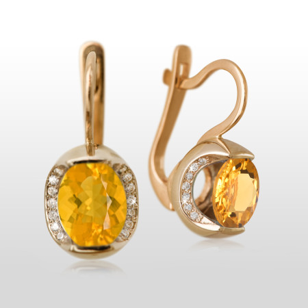 Серьги золотые с цитрином и фианитами 103-0013кЦт