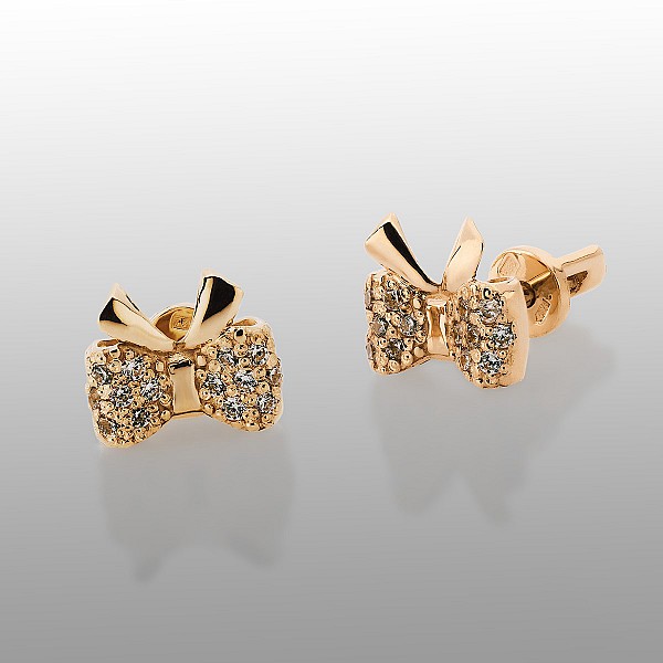 Сережки-пусети (гвоздики) золоті з фіанітами Бантики 103-0307