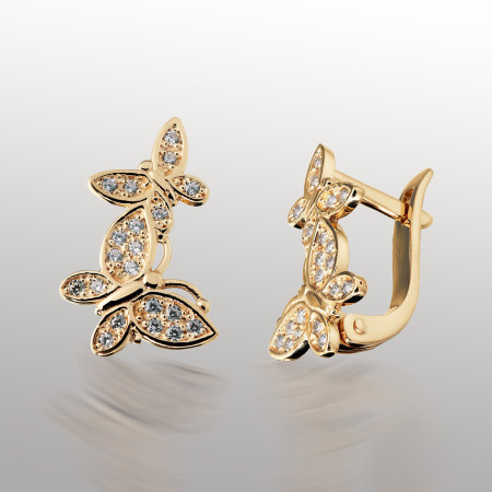 Серьги золотые Бабочки с фианитами 103-0339