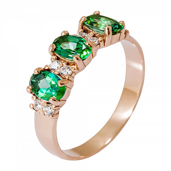 Кольцо золотое с зелёными топазами и фианитами 102-0033ТпЗ