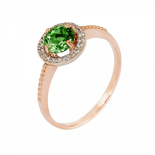 Кольцо золотое с зелёным топазом и фианитами 102-0189ТпЗ