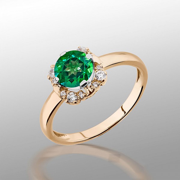 Кольцо золотое с зеленым топазом и фианитами 102-0421ТпЗ