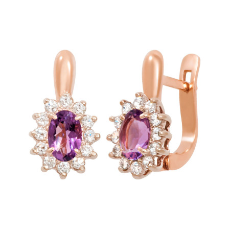 Сережки золоті з аметистом та фіанітами 103-0032Ам