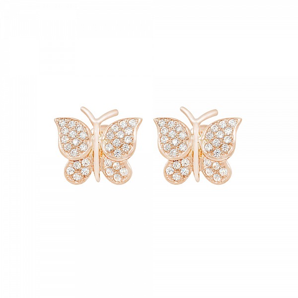 Сережки-пусети (гвоздики) золоті Метелики з фіанітами 103-0064