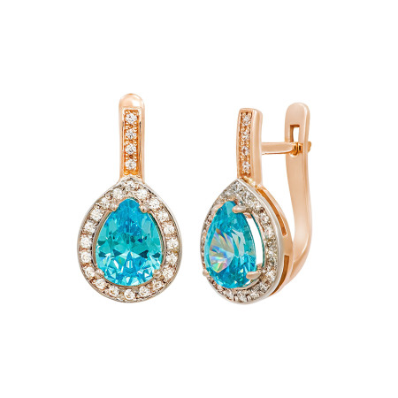 Серьги золотые с аквамарином и фианитами 103-0080Акв