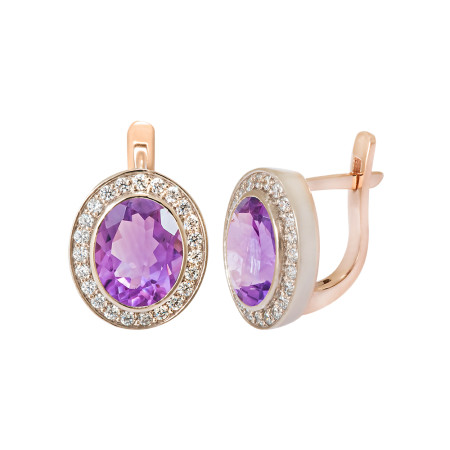 Серьги золотые с аметистом и фианитами 103-0116Ам