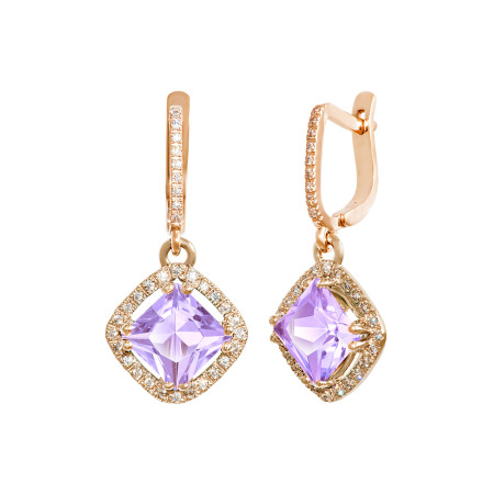 Серьги золотые с аметистом и фианитами 103-0119Ам