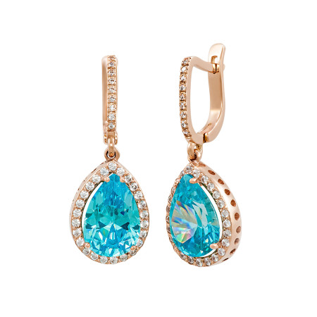 Серьги золотые с аквамарином и фианитами 103-0194Акв