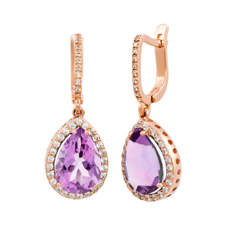 Сережки золоті з аметистом та фіанітами 103-0194Ам