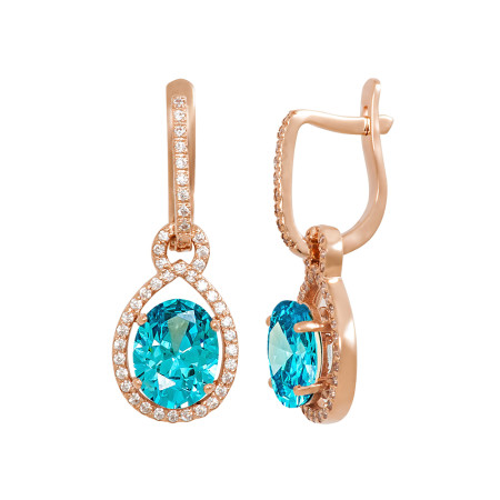 Серьги золотые с аквамарином и фианитами 103-0195Акв
