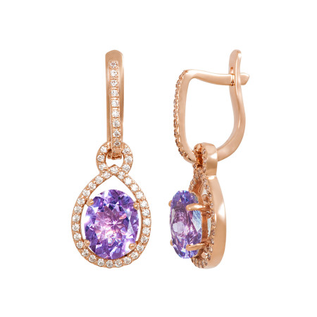 Сережки золоті з аметистом і фіанітами 103-0195Ам